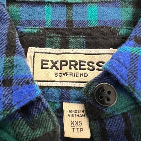 Express Womens Boyfriend Long Sleeve Button Down Top Multicolor Plaid size XXS - Picture 8 of 9